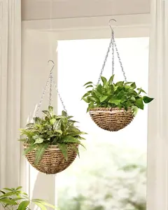 Macrame Plant Hanger Hanging Basket with Metal Frame Plant Hanger Hanging Planters for Indoor Plants for Patio Garden Boho Home Decor Vertical Planters 2 Pack