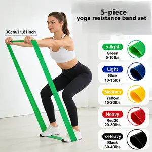 5-Pack Yoga Resistance Bands Set, 10-50lbs Color-Coded Fitness Bands, Strength Training, Home Workout, Pilates, Physical Therapy, Non-Slip, Unisex, Exercise Equipment