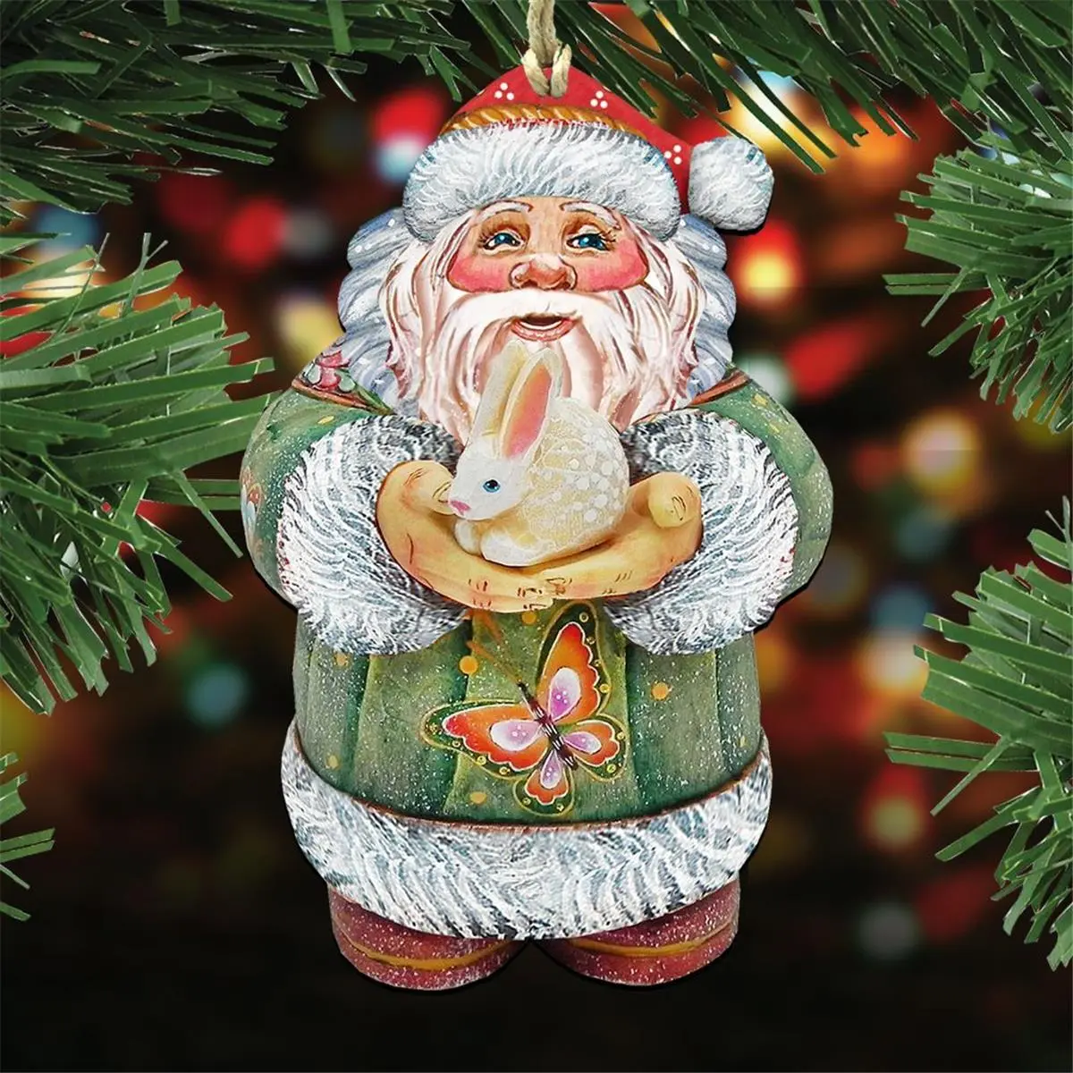 8118085 Bunny Santa Wooden Christmas Ornament Set of 2
