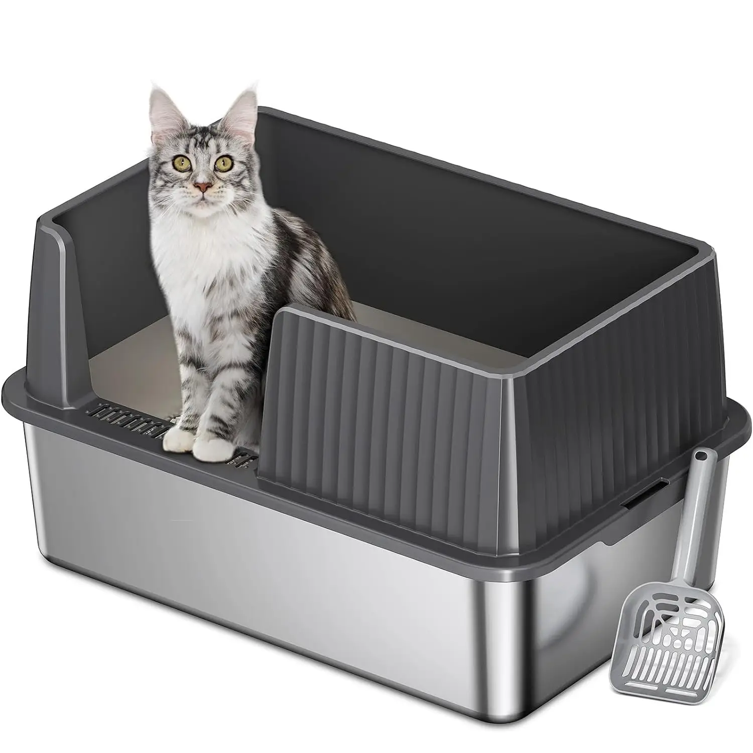 Stainless Steel Litter Box with Lid, Extra Large Cat Litter Box for Big & Multiple Cats, Metal Litter Box with High Sides, Anti-Leakage, No Odor, Non-