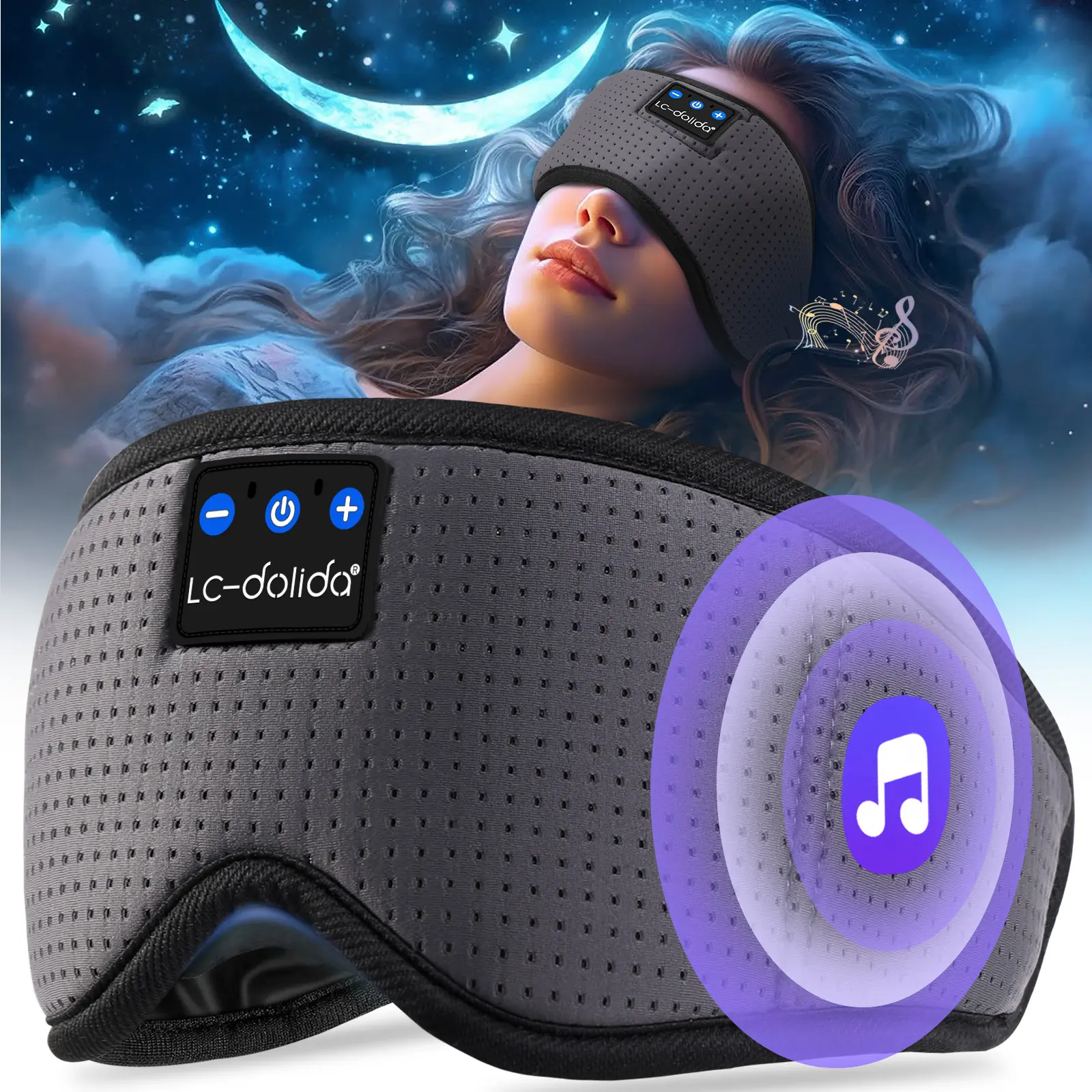 3D Bluetooth Sleep Mask Headphones Headband - Smart Eye Mask, Sleep Aid Products, Ultra-Thin Stereo Speakers, Smart Fabric, Adjustable Hands-Free Earpads, Portable for Side Sleepers, Travel