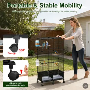 Large Multi Level Bird Villa Cage with Removable Pull Out Tray & Breeding Box, Luxury Mesh Aviary Cage for Parrot, Cockatiel, Budgie, Conure
