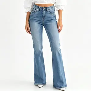 Women's Slim-Fit Tummy Tuck Bootcut Jeans, Womenswear Bottom,Light Wash High Waist Flare Jeans