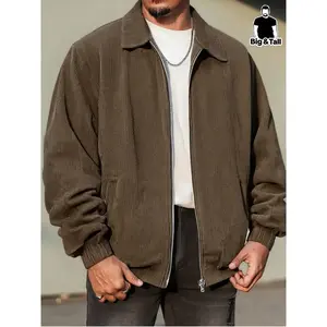 Men's Oversized Plain Corduroy Jacket, Casual Fashion Warm Coat, Fall & Winter Long Sleeve Outerwear, Suitable for Travel, Party, Shopping