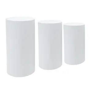 3-Piece Round Cylinder Pedestal Stand Set, Freestanding Metal Display Pillars for Wedding, Birthday Party, and Event Decor