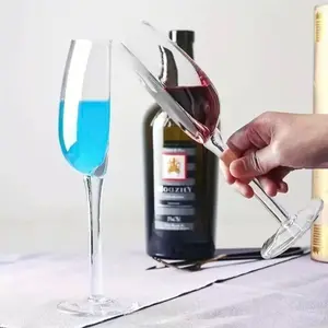 1/2pcs European Style Wine Glass Set, Glassware, Half Wine & Champagne Glasses with Unique Semi-Circular Cup Body, Lead Free Crystal Clear Thickened Glass, Reusable Stylish Drinkware for Home Bar Wedding Party, Housewarming