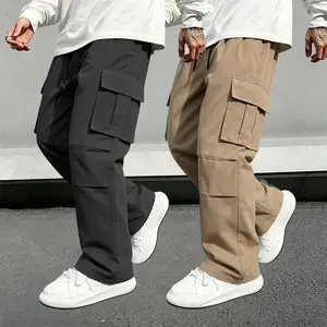 2-Pack Men’s Spring/Summer Lightweight Polyester Loose Casual Cargo Pants, Side Pocket Design, Elastic Waist Drawstring Street Casual Long Pants