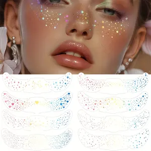 8 Pcs Unique Glitter Freckle Stickers Rainbow Heart Star Waterproof Temporary Tattoo Decals Party Holiday Daily Makeup Decoration Fun Festive Celebration