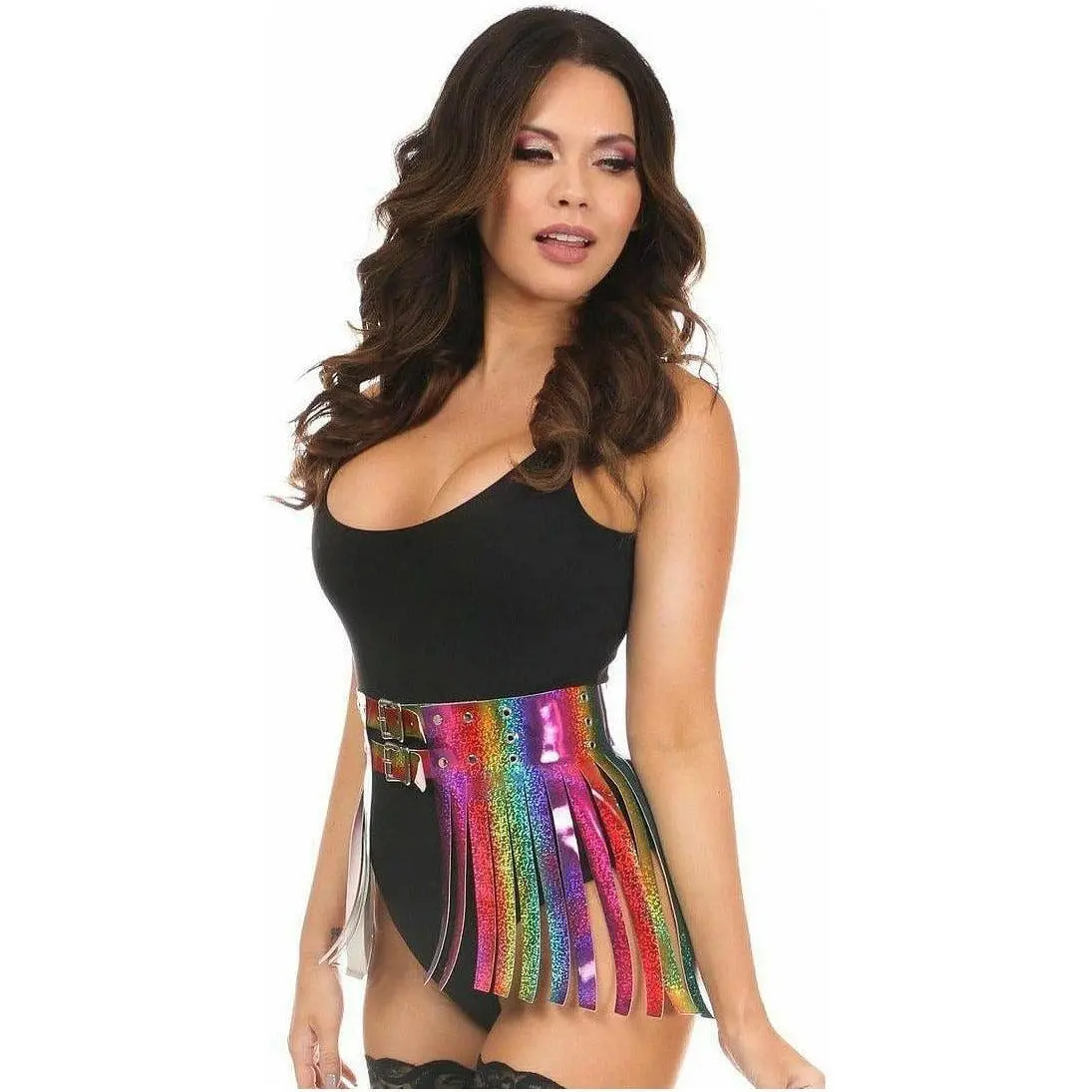 Rainbow Glitter Fringe Mini Skirt