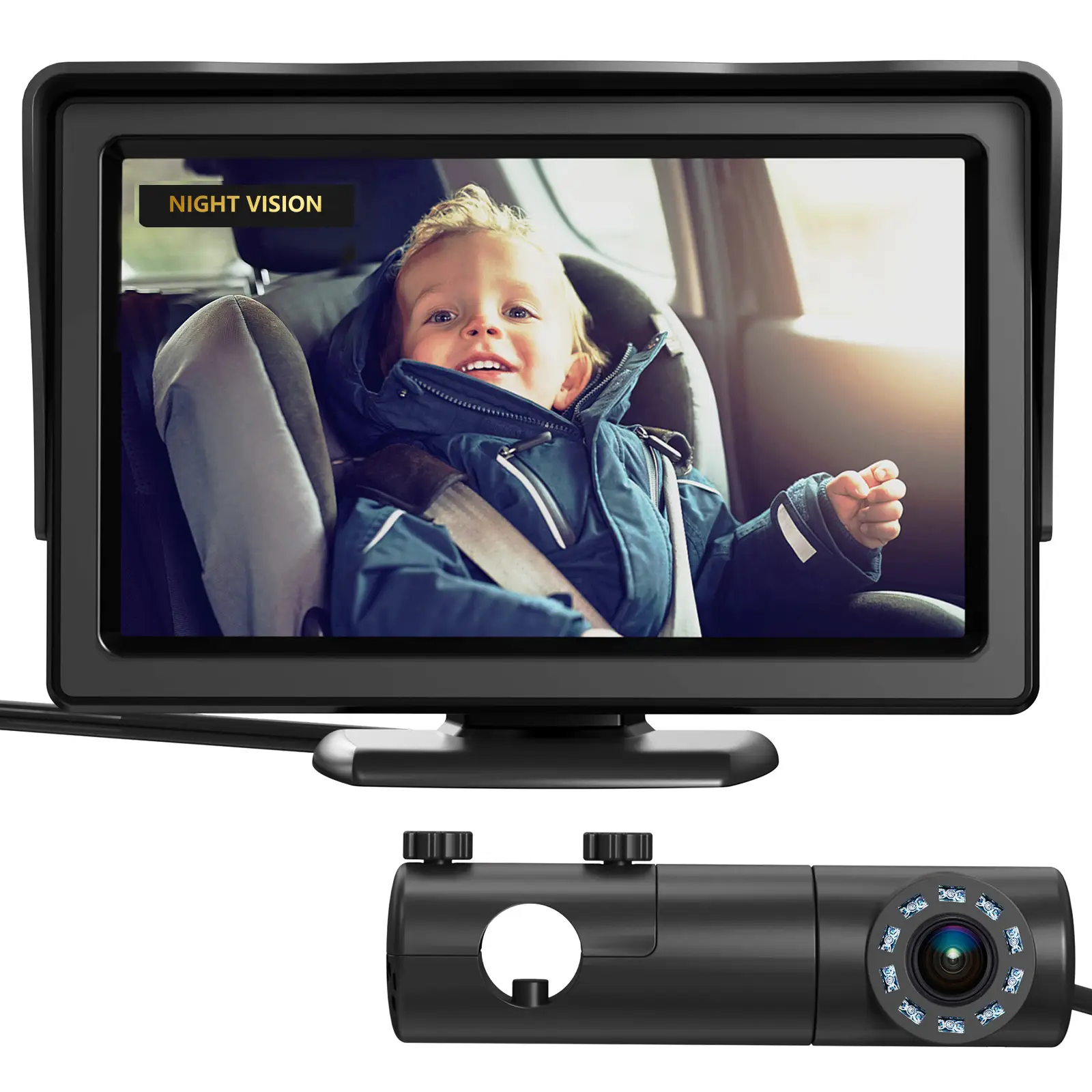 Baby Car Camera Monitor Grownsy HD Display with Night Vision Feature, 4.3 Inch Monitor for Baby Car Seat Mirror, Rear Facing for Baby's Observation
