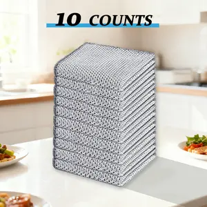 10 Counts Multipurpose Dishwashing Rags, Multifunctional Non-Scratch Wire Cloth Metal Wire Rag for Wet and Dry Kitchen Cleaning Counter, Dishes, Sink Reusable Non-Scratch Dishwashing Rags double-layer multipurpose wire dishcloth mesh