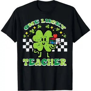 St Patrick Day Shamrock One Lucky Teacher Retro Saint Pattys T-Shirt