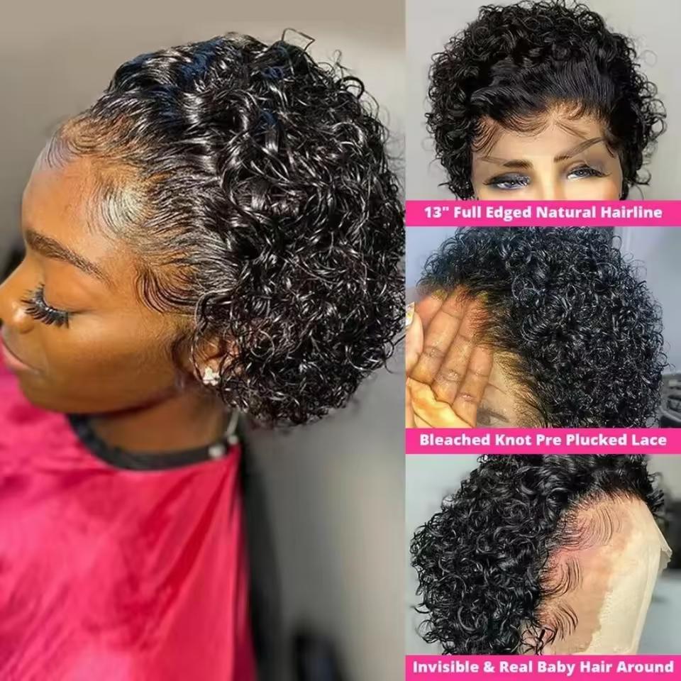 Short Human Hair Wigs for Black Women  Pixie Cut 13x1 Lace Front Wig  150% Density Brazilian Bob Wig  Natural Black Short Lace Wigs