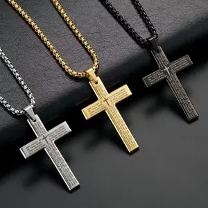 Stainless Steel Cross Pendant Necklace with Bible Verse Engraving, Unisex Jewelry with 24 Inch Chain, Perfect Gift for Car Accessories or Daily Wear.