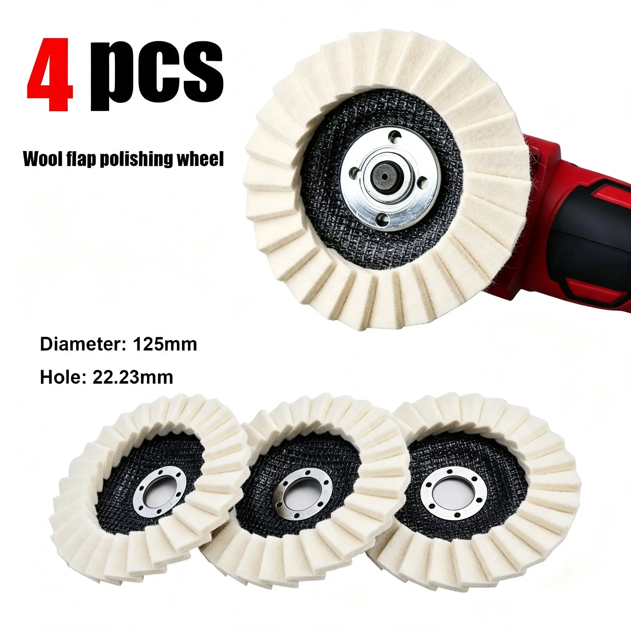 4pcs 5in Compressed Wool Polishing Wheels Buffing Pads - Angle Grinder Polishers Accessories(125mm), Vibration Control, Heat Dissipation, Mirror Finish for Metal, Glass