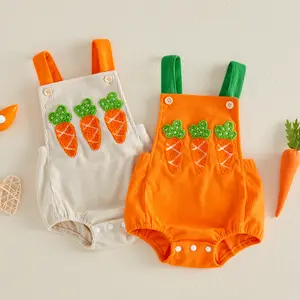 Newborn Infant Baby Girl Boy Easter Romper Sleeveless Embroidery Carrot Bodysuit Overalls Easter Clothes for Girls Boys 0-18 Months