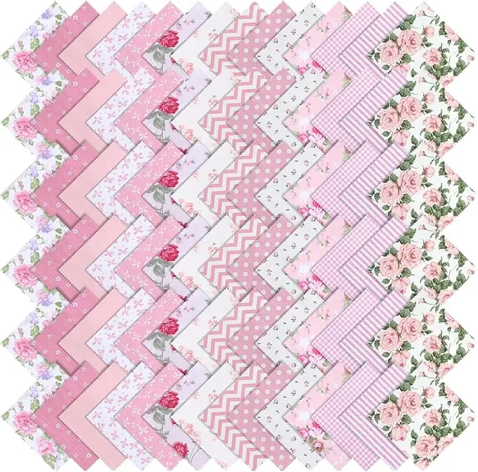 84 Pcs Pink Charm Packs for Quiltings, Cotton Quilting Fabric Bundles, 5 x 5-Inch Charm Squares Precut Quilting Fabrics, Cotton Fabric Squares for Sewing Project, Patchwork, DIY Crafts, Pink