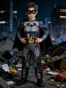 Boys' Party Set, Luxury Muscle Bodysuit, Cape, Mask, Halloween Costume, Carnival Festival Dress-Up, All-Season Wear