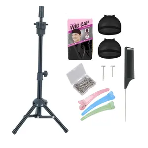 Adjustable Wig Stand Tripod, Mannequin Head Stand for Training, Canvas Block Head Support, Ideal for Hair Styling Practice, Adjustable Wig Cap