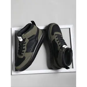 Men's Colorblock Lace Up Low Top Sneakers, Casual Comfortable Breathable Sports Running Shoes, Male All-match Round Toe Shoes for Daily Wear, Closed