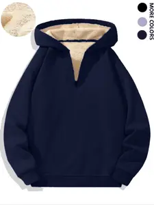 Men's Fleece Lined Hooded Half-Zip Sweatshirt, Casual Plain Style, Spring & Fall Fashion, Daily Wear, Streetwear