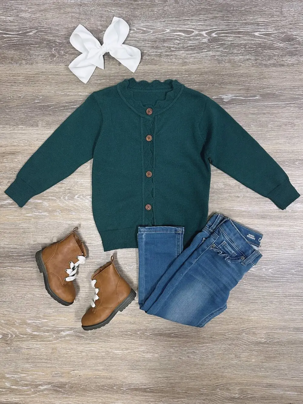 Emerald Green Ruffle Button Up Girls or Toddler Size Cardigan Sweater Casual Comfy Jacket for Fall & Winter Wear