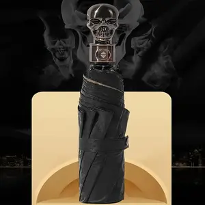 Gothic Skull Handle Automatic Folding Umbrella – Windproof & Waterproof for Rainy Days