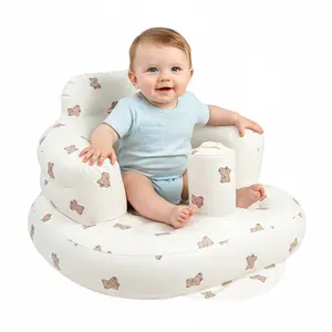 Inflatable Baby Seat with Built-in Air Pump – Soft, Durable & Ergonomic Support Chair for Infants & Kids 3+ Months; Quick Inflate/Deflate, Baby Floor Seat for Sitting Up, Perfect for Summer Outings, Travel & Christmas Gifts (Bear)