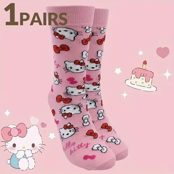 Hello Kitty Pink Long Socks with Cute Bow Pattern Design for Women Teens