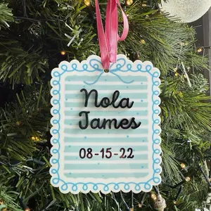 Personalized Name and Birthday Christmas Ornament - Pink or Blue