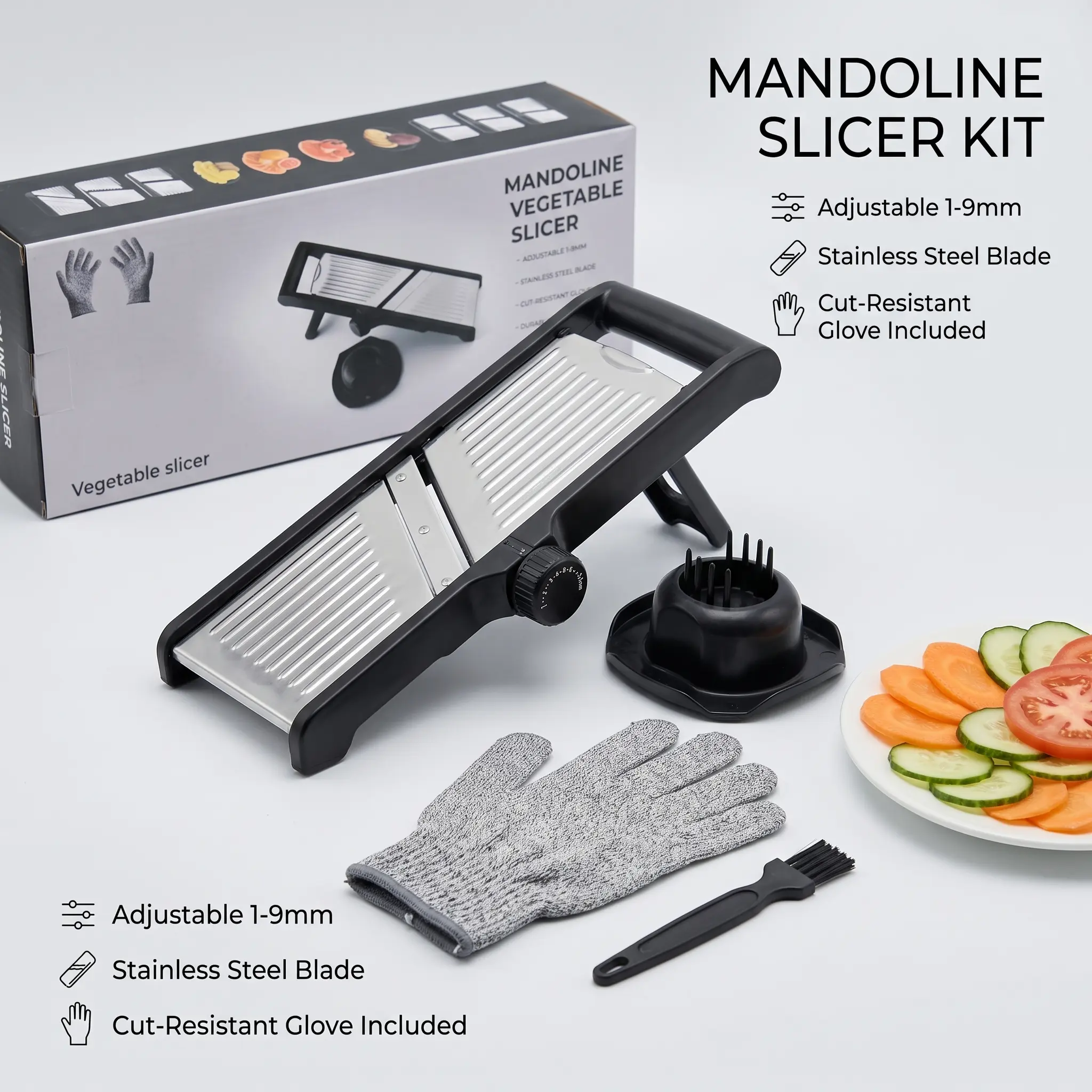 7 in 1 Mandoline Slicer for Kitchen, Adjustable Vegetable Slicer, Black Edition