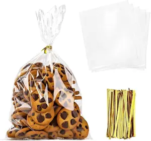 Clear Cellophane Treat Bags, 8" x 11" - 100 Pcs (2 mils) - Clear Gift Bags with Twist Ties for Baked Goods, Cookies, Candies, Chocolates & Popcorn