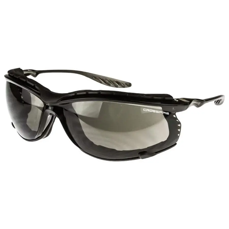Radians Crossfire 24Seven Safety Glasses - Black Foam-Lined Frame, Smoke Lenses, Construction Glasses, Work Safety Equipment for Home Improvement & Security Use