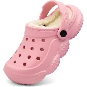 X-SOK007  Kids Girls Boys Fur Lined Clogs Fuzzy Slippers Toddler Winter Warm Garden House Shoes Indoor Outdoor