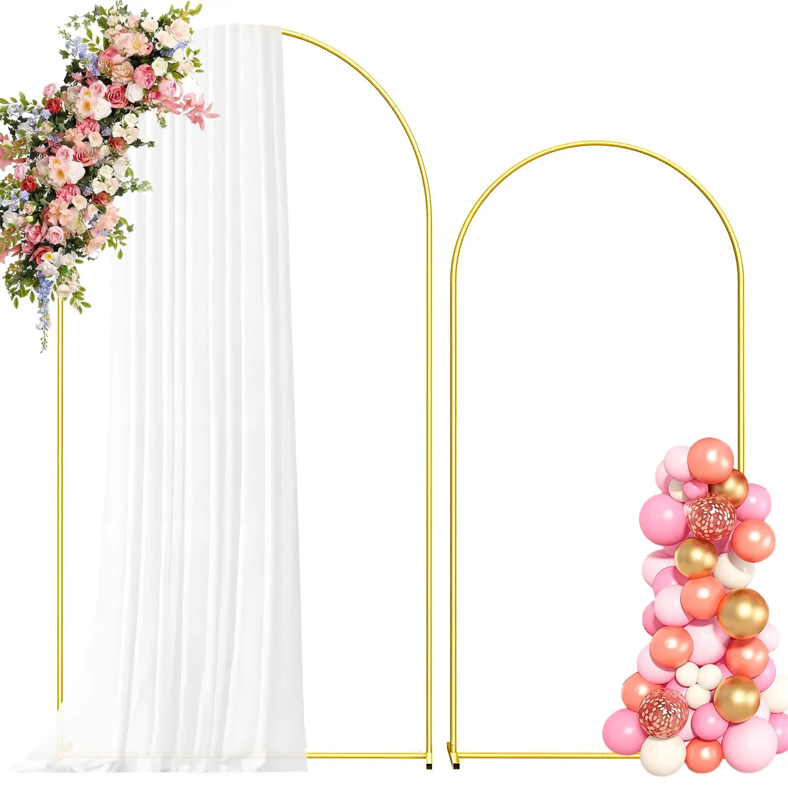 Set of 2/3 Gold Metal Wedding Arch Stand, 7.2FT,6.6FT,6FTArched Backdrop Frame for Wedding Ceremony,Outdoor Indoor Birthday Party,Anniversary,Graduation Decoration , Balloon Arch Backdrop for Wedding Birthday Party Baby Shower sohochic