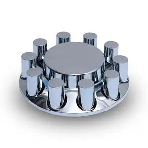 Front Axle Wheel Cover Cylinder Hubcap for Semi Truck - Chrome - Universal Fit