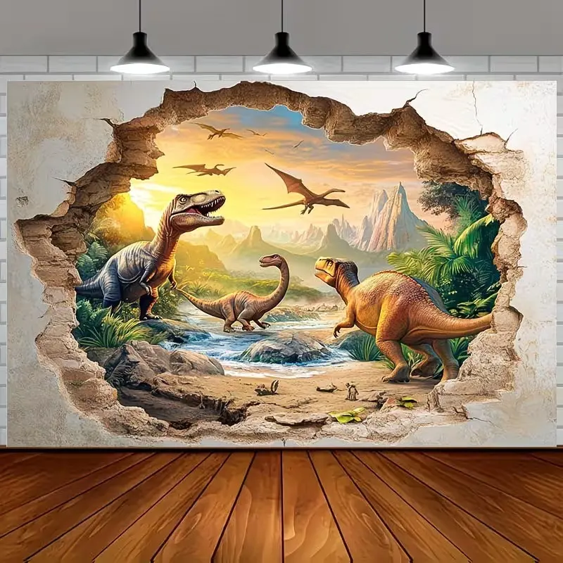 1pc dinosaur-themed background fabric, Backdrop Decoration, Party Decor, featuring Tyrannosaurus rex, Stegosaurus patterns - made of polyester material, suitable for photography at birthday parties, outdoor celebrations and festival events