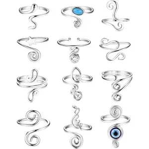 MILACOLATO 12Pcs Adjustable Toe Rings for Women Open African Toe Rings Summer Beach Foot Jewelry