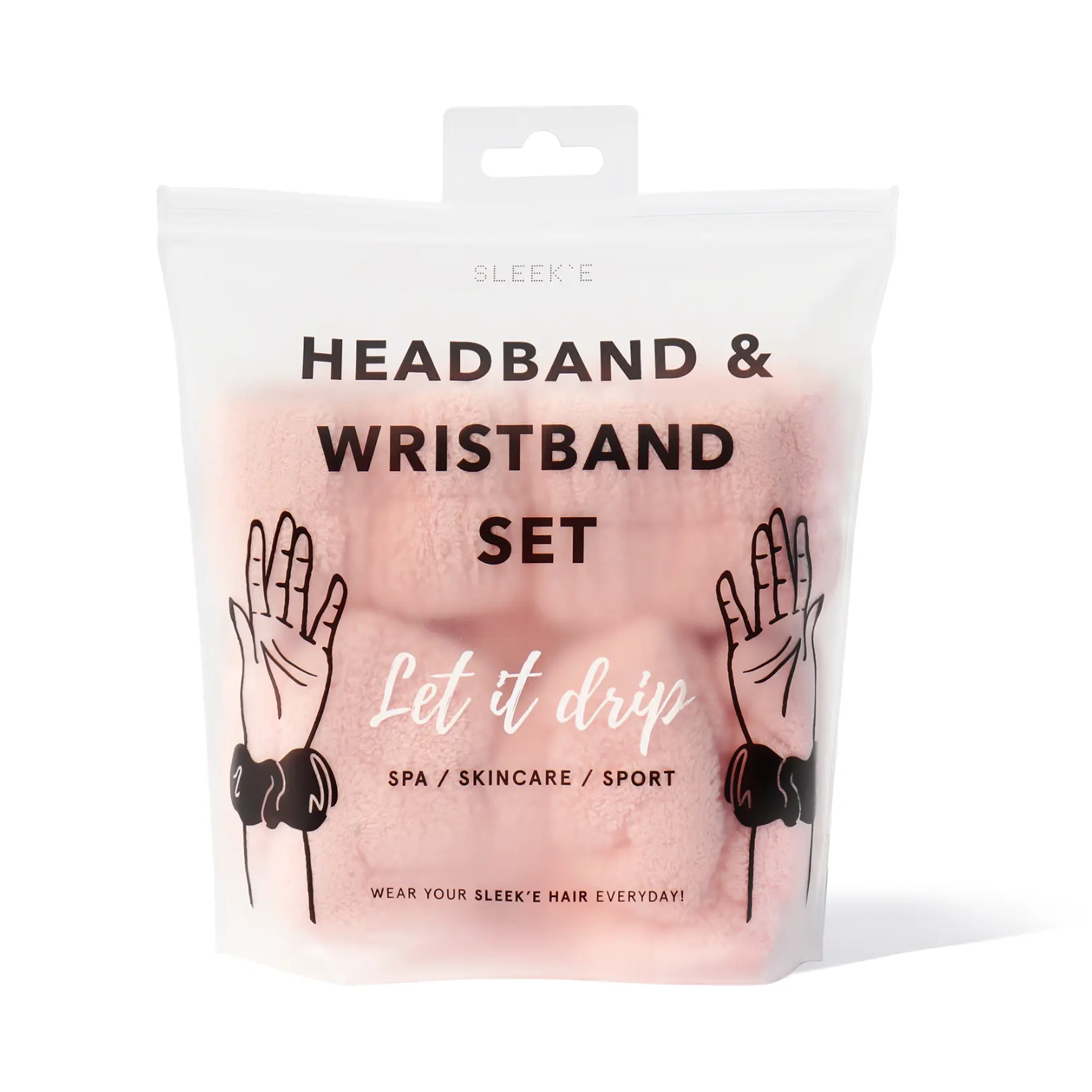Sleek'e Let it Drip (Spa Headband + Wristbands) - Millennial Pink
