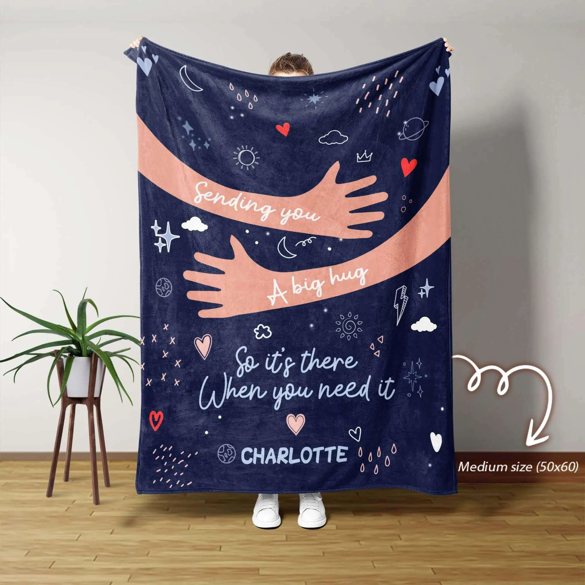 Personalized Hug Blanket with Custom Name, Sending You a Big Hug Blanket, Long Distance Gift for Daughter Son Friend, Comfort Throw Gift