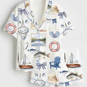 Women’s Lake Life Coastal Vacation Summer Vibes Short, Long Sleeve Satin Pajama Set