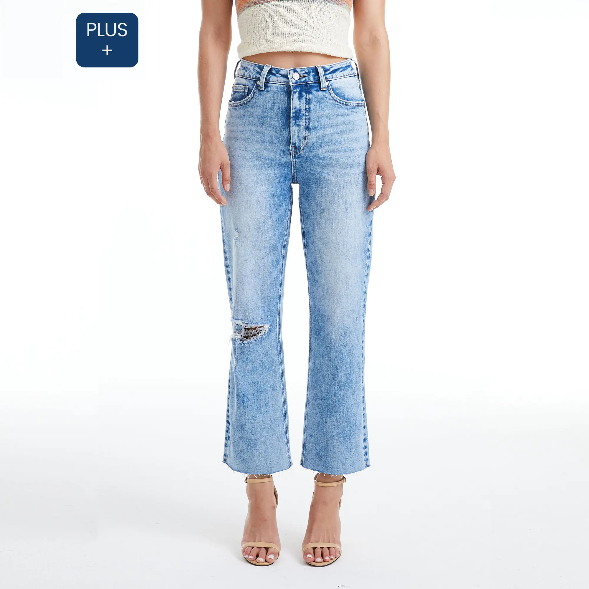 Topanga 90's Ripped Straight Leg Jeans - Medium Wash
