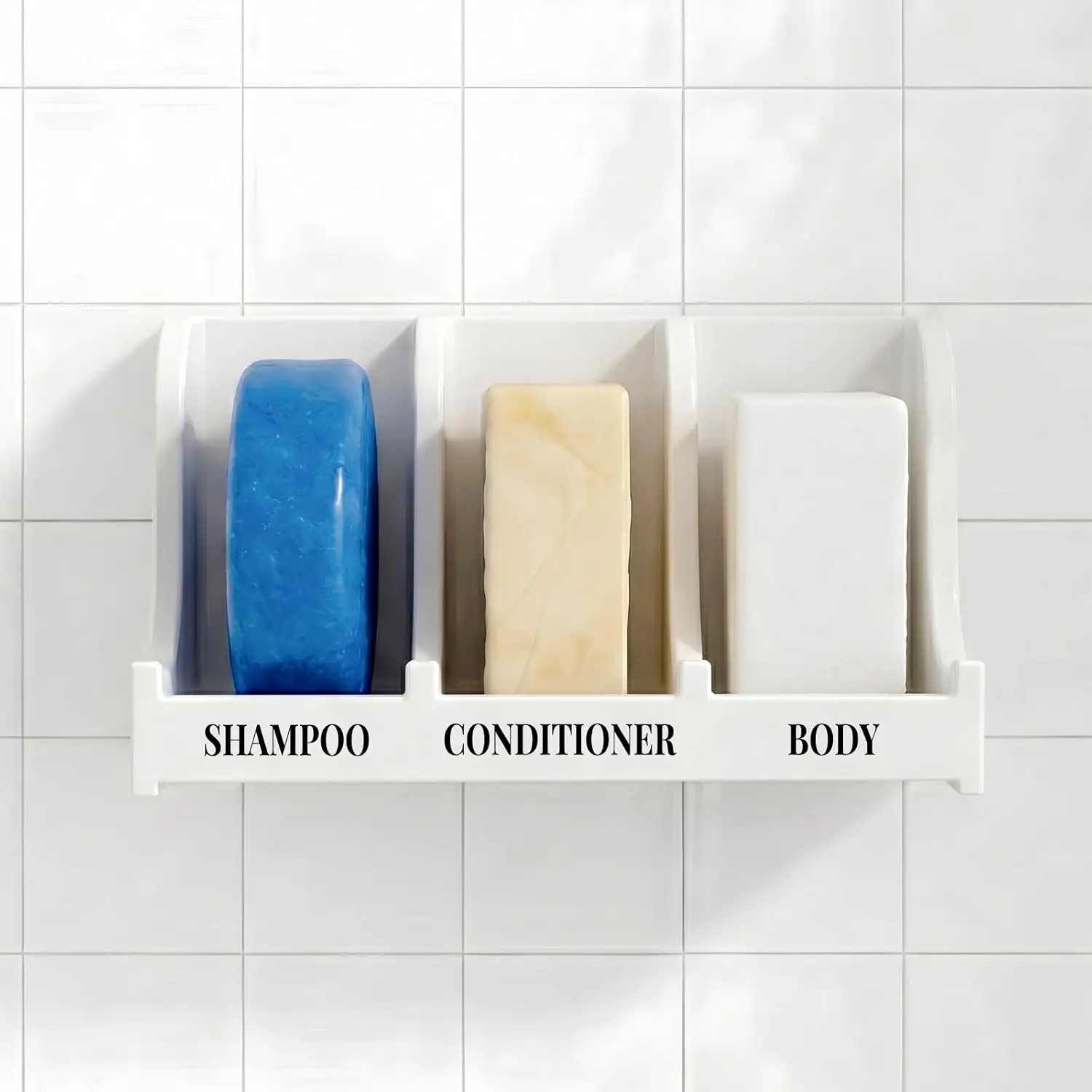 Soap Holder for Shower Wall, 3-Compartment Soap Dish for Shampoo, Conditioner and Body Soap, Fast Draining & Rust-Proof & Heavy Duty, Ultra-Strong Adhesive for Long-Term Bathroom Use & Freestanding