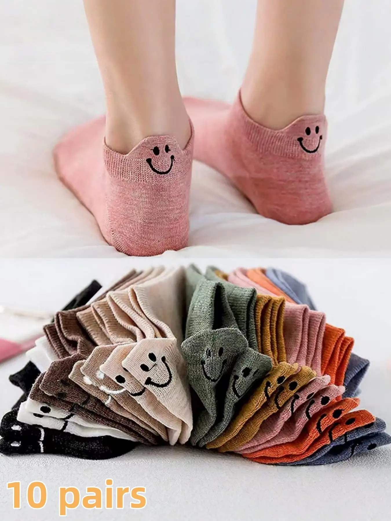 10 pairs of multi-color Ankle Socks for women, summer thin, breathable, sweat absorbing, comfortable, Fit, and not falling off. The fashionable design perfectly caters to the trend of men and women's daily versatility
