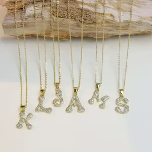 Love A to Z letter necklace golden zircon chubby bubble 26 letters clavicle chain holiday gift