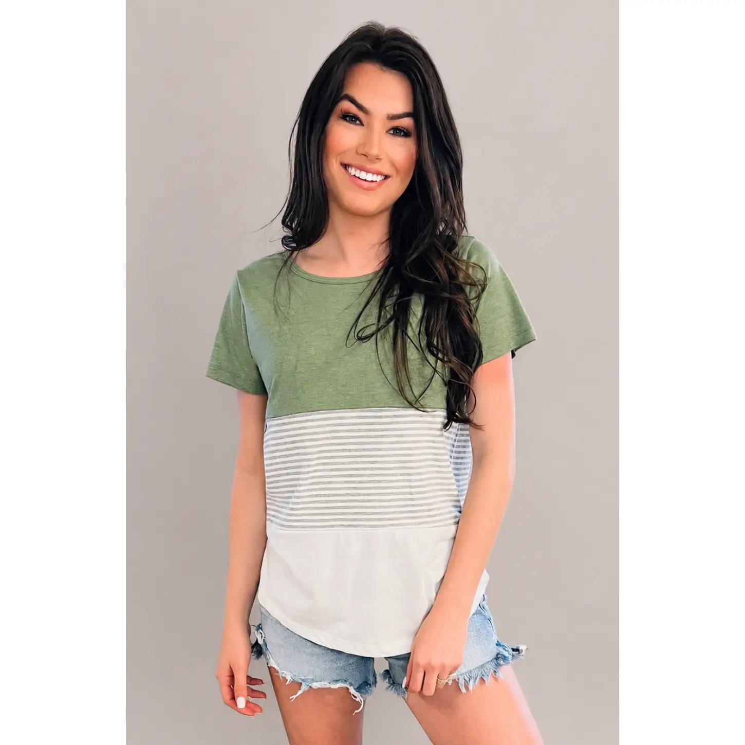 Nursing T-Shirt- 3 Block Colorblock- Green