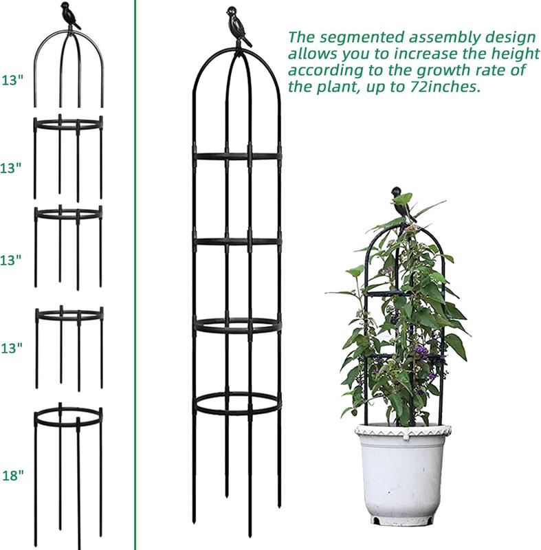 6ft Garden Obelisk Trellis for Climbing -Rustproof Metal Pipe with Heavy Duty Plastic Coated, Garden Outdoor Indoor Potted  Support for Clematis Vine Jasmine Support Black