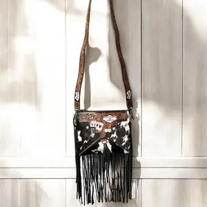 Cards  tooled & cowhide crossbody bag 