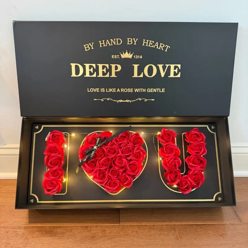 Luxury Eternal Flower Bouquet Rose Gift Box with LED Lights