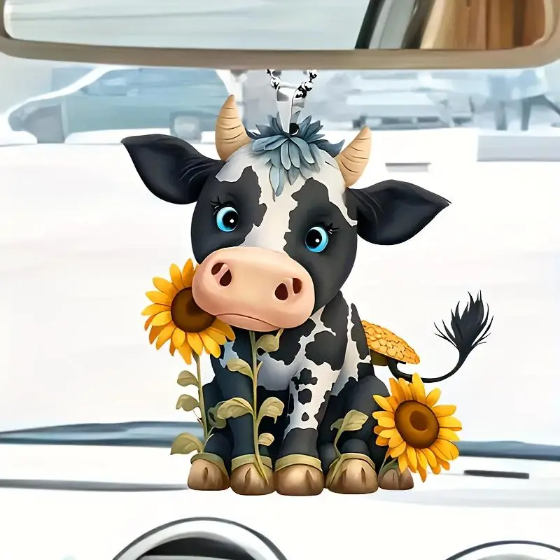 Cute Cow Design Car Hanging Ornament, Creative Car Interior Rearview Mirror Pendant, Car Decoration Accessories for Women & Men